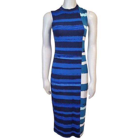 Corey Lynn Calter XS Striped Midi Dress Sleeveless Blue Turquoise Anthropologie - Picture 2 of 8
